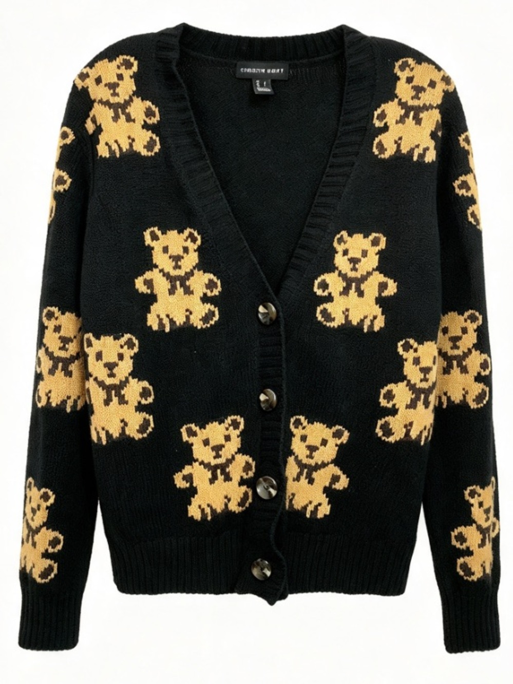 Streetwear Society Black Teddy Bear Knit Button Front Cardigan Sweater S
